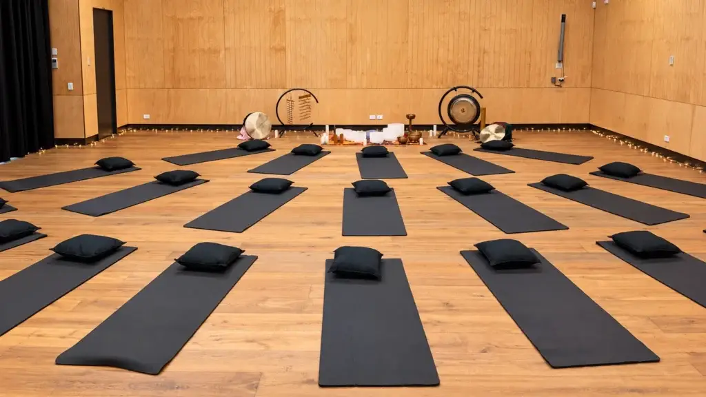 Sound bath space prepared for Mental Health Carers NSW.